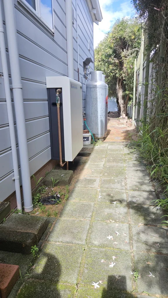 Whole-home water filter beside a paved walkway in Dunsborough