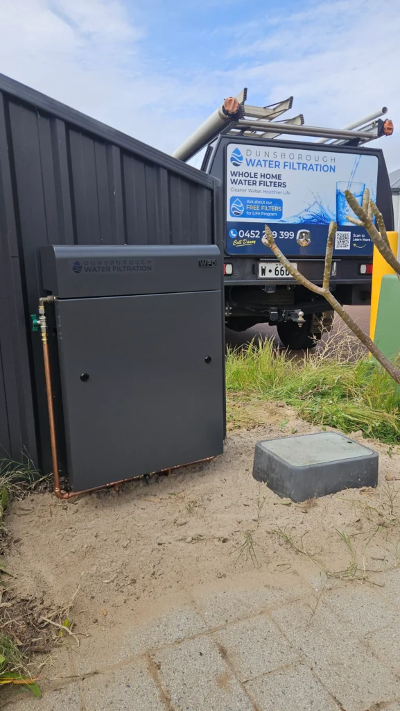 Vortex Pro 3 installed by Dunsborough Water Filtration, with the company ute parked behind
