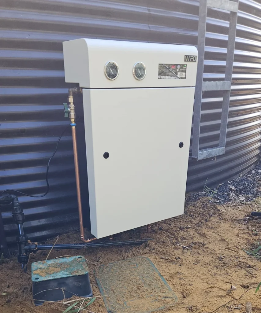 Ultra V Pro 3S with UV sterilisation installed beside a rainwater tank in rural Yallingup